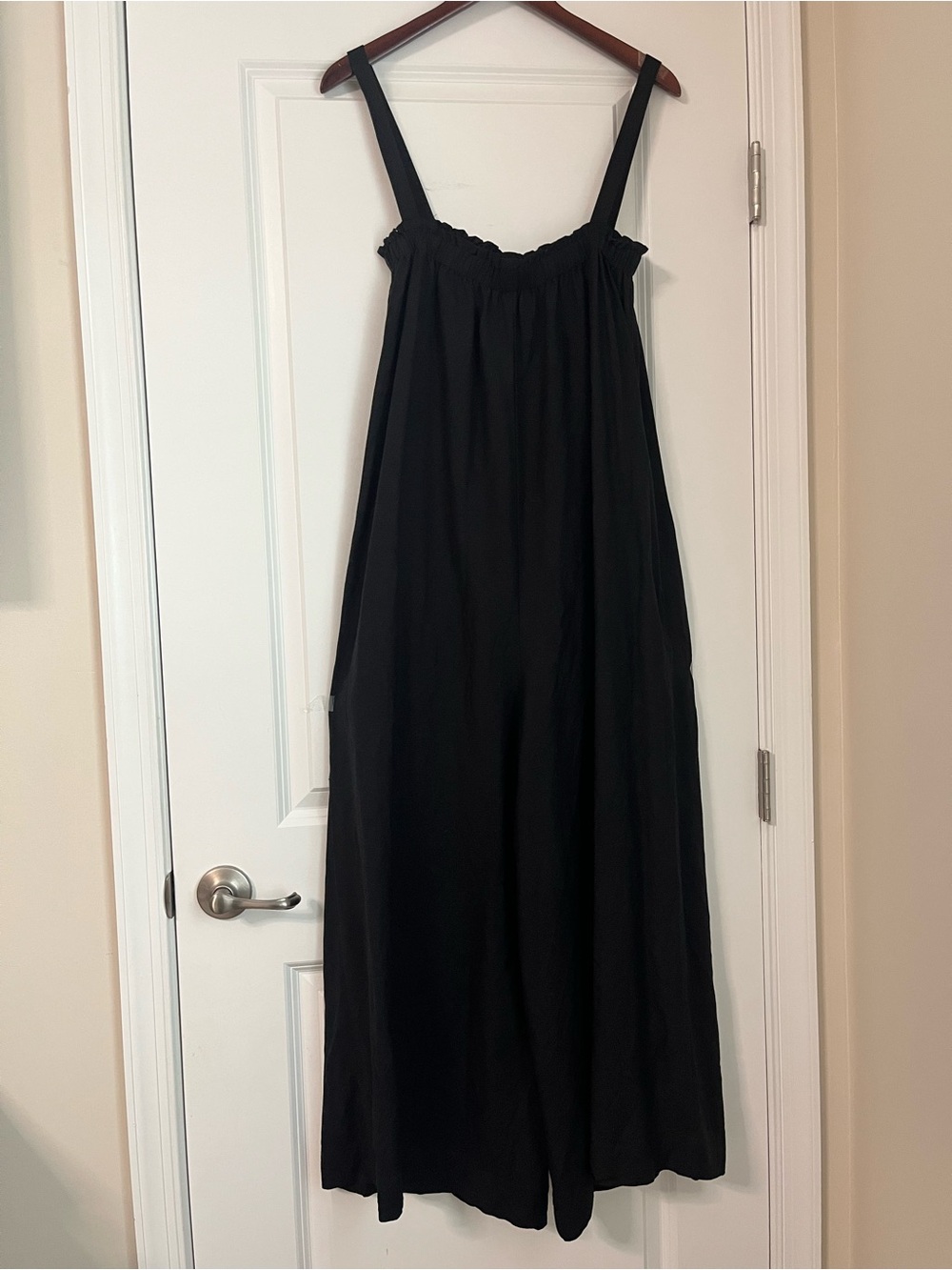 LOFT Black Linen Blend Cropped Wide Leg Culotte Jumpsuit Pockets Relaxed Fit XL - Picture 6 of 15